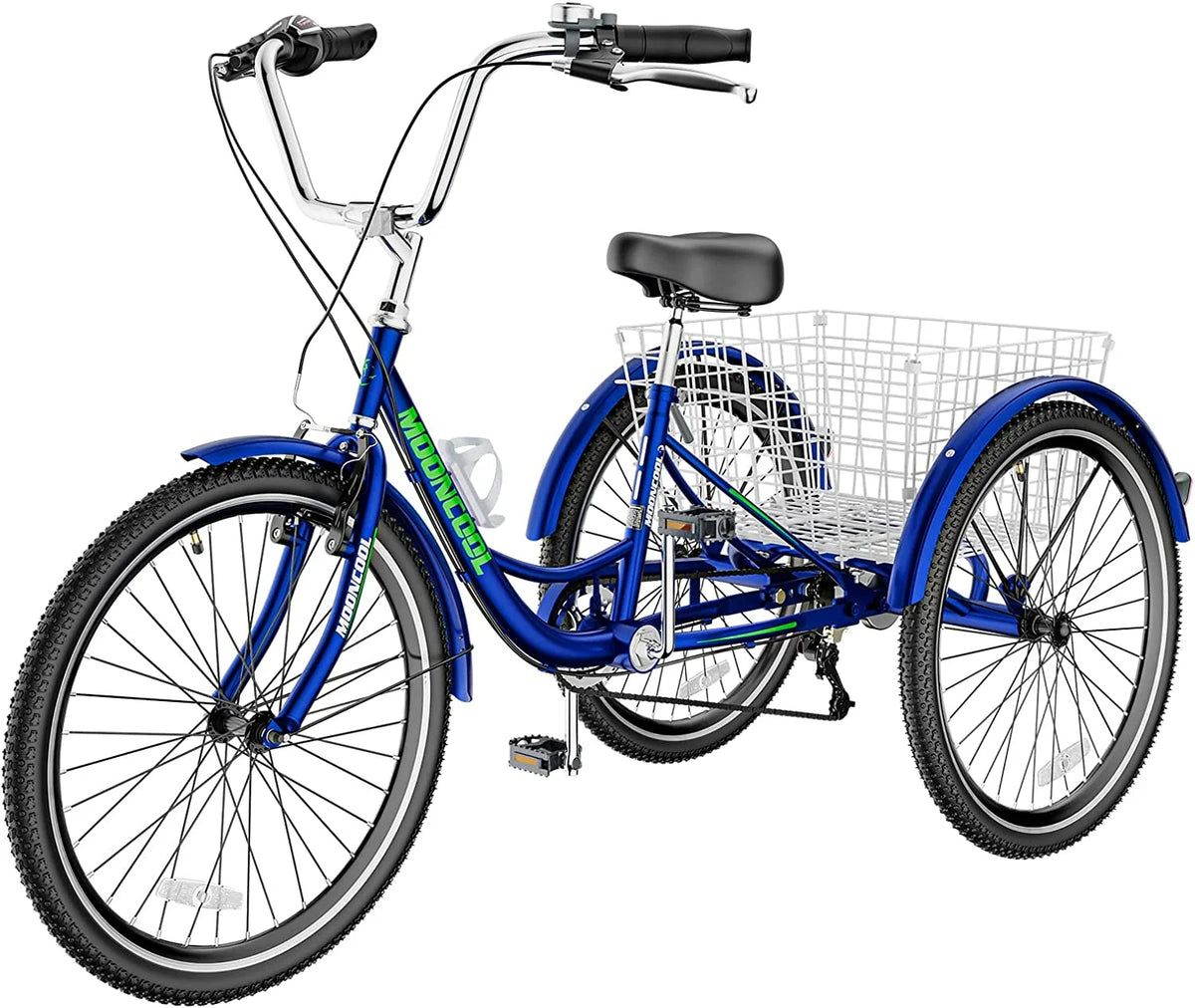 Blue Adult Tricycle 24" 7-Speed with Shopping Basket F8758
