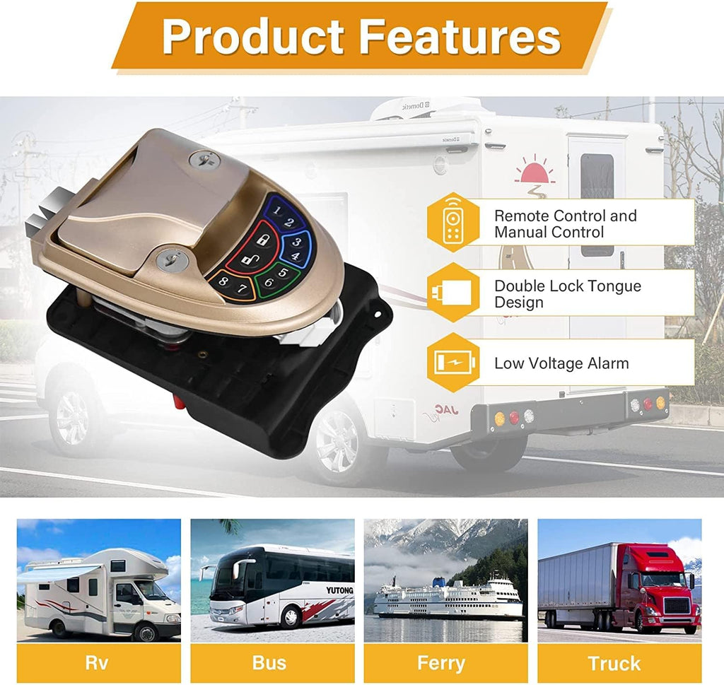 Waterproof Keyless RV Door Lock with Backlit Keypad and 2 Fobs and Key for 2.75 x 3.75 Lock Hole T756
