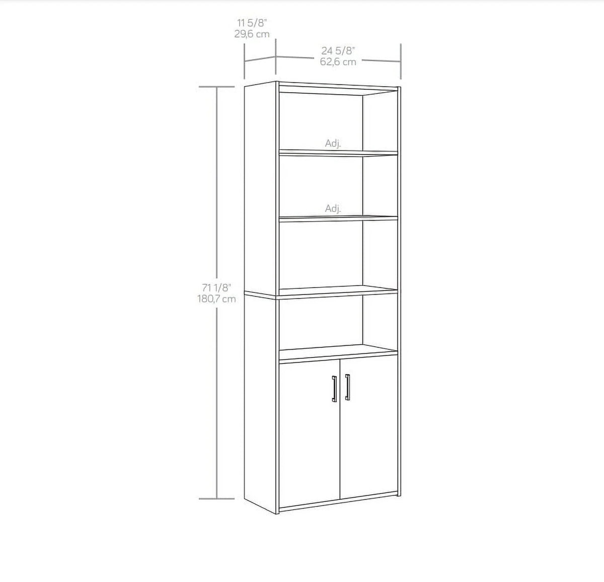 5 Shelf Bookcase with Doors, Black O203