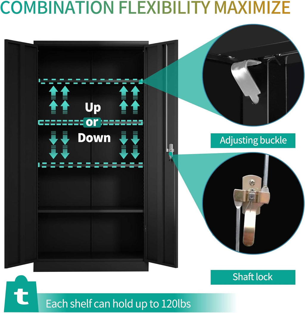 Black Lockable Metal Storage Cabinet with 4 Adjustable Shelves O1747