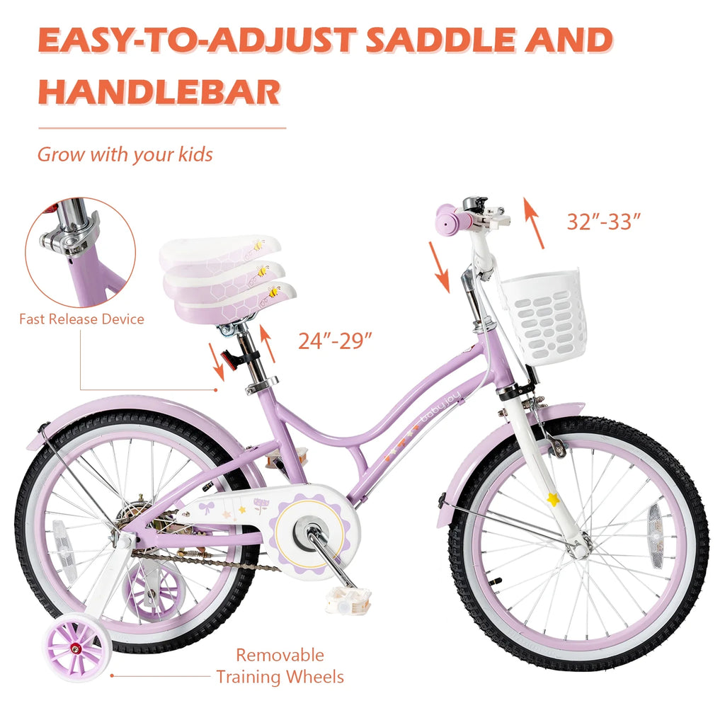 Kids Bike with Removable Training Wheels & Adjustable Seat Purple I63453