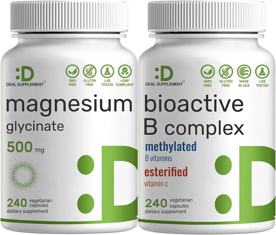 Magnesium Glycinate 500mg Veggie Capsules & Vitamin B Complex L6182