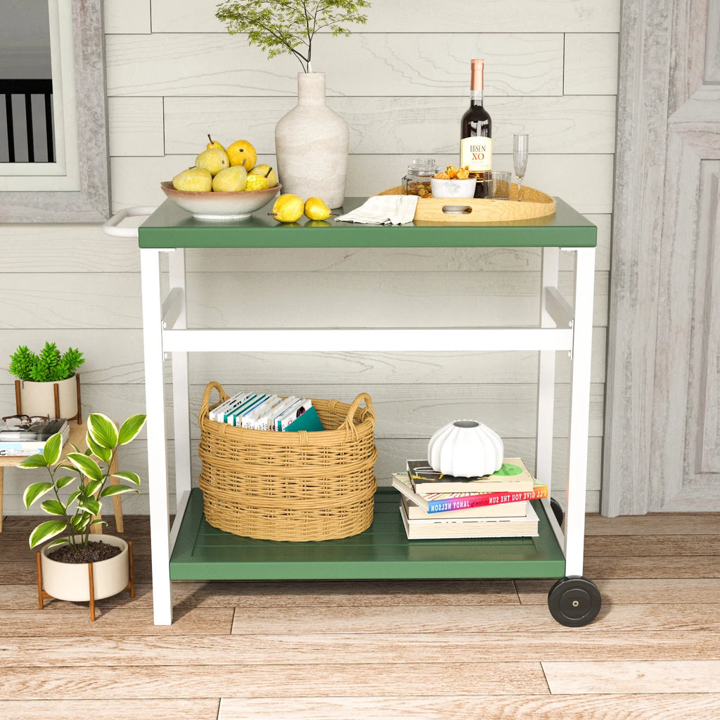 Outdoor Dining Cart Table Aluminum Grill Table with Wheels A45640