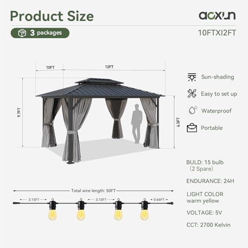 10x12 Aluminum Gazebo with Steel Roof and Netting V851898