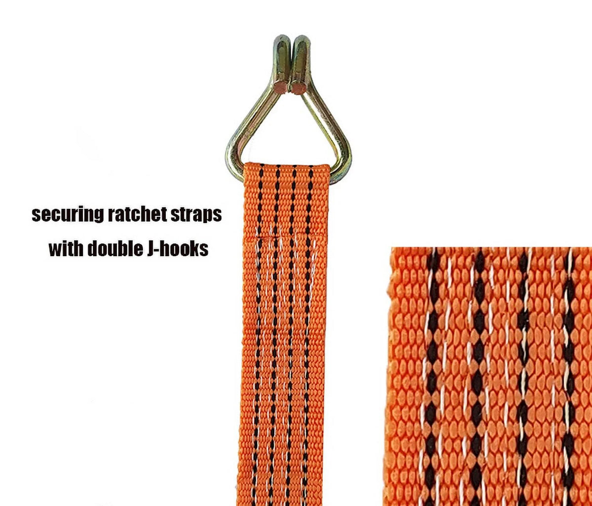 Heavy Duty Ratchet Straps with Double J-Hooks, 2 inch x 26.25 Feet, 11000 Lbs, 2 Packs V66341