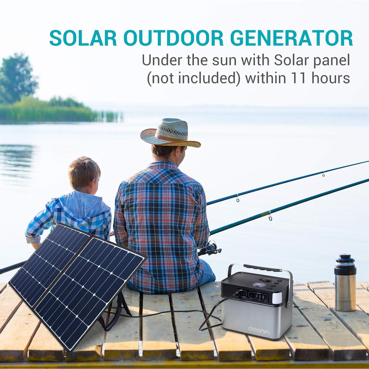 Portable Power Station 500W, 505Wh/140400mAh Pure Sine Wave Solar Generator with 2 AC Outlets, 12V DC, 3 USB, Emergency Light, Lithium Battery V239669