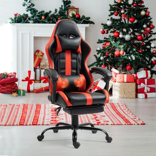 Black Ergonomic High Back Massage Gaming Chair with Footrest N706309