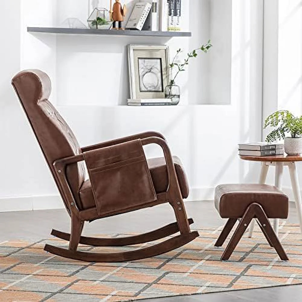 Mid-Century Upholstered Glider Rocker with Ottoman R610032