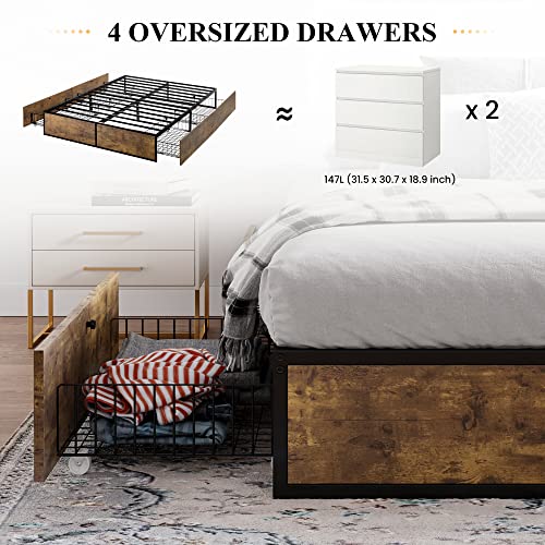 Queen Platform Bed Frame with Storage Drawers C27666