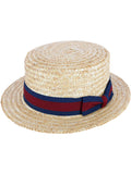 Straw Boater Hat with Navy Band and Elastic Sweatband Z975