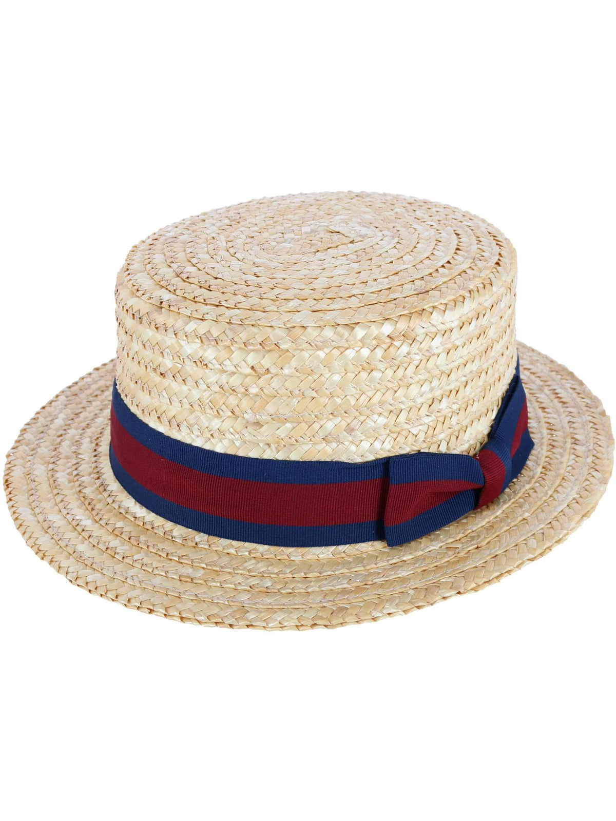 Straw Boater Hat with Navy Band and Elastic Sweatband Z975