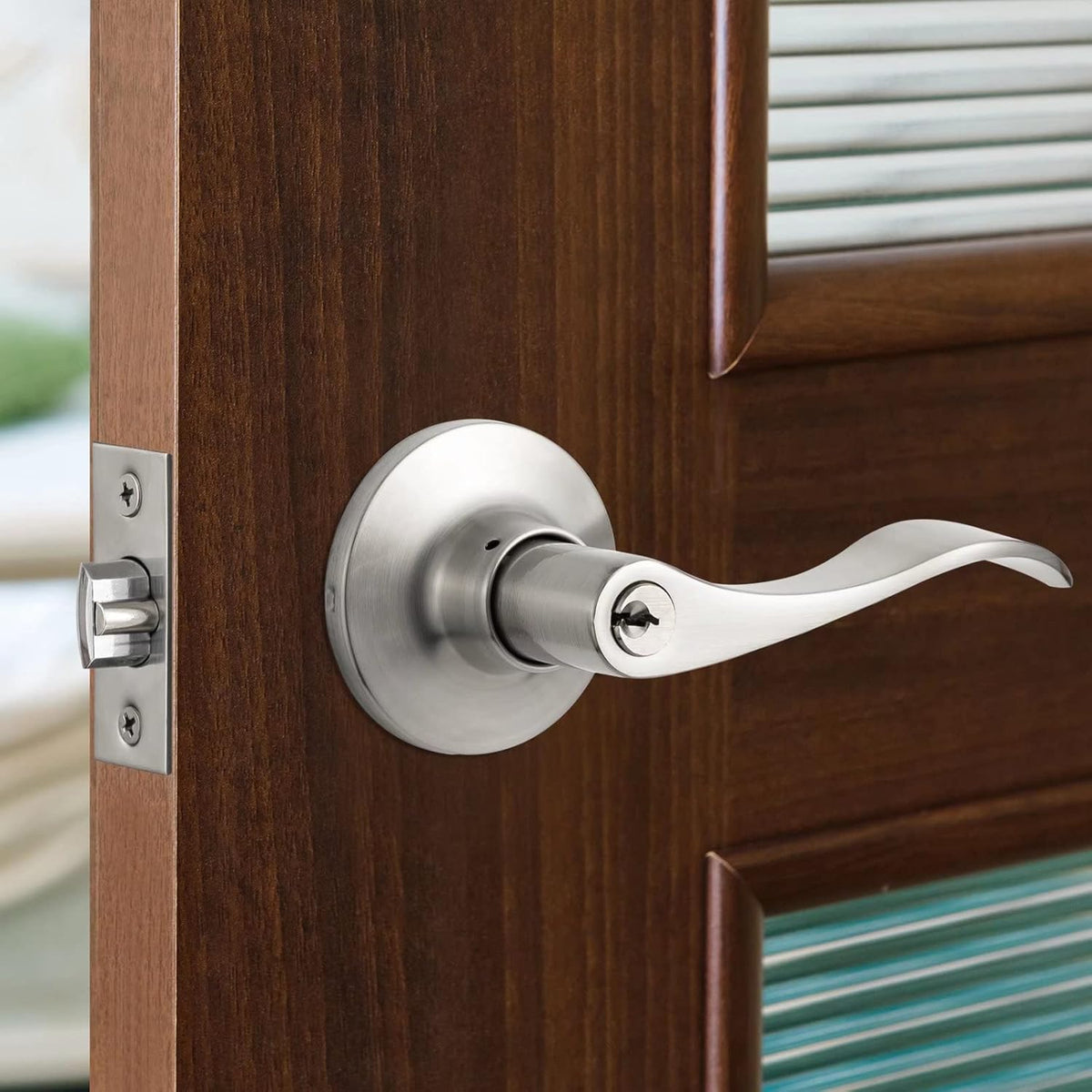 3 Pack Satin Nickel Front Door Handle with Lock and Key Entry Lockset N76020