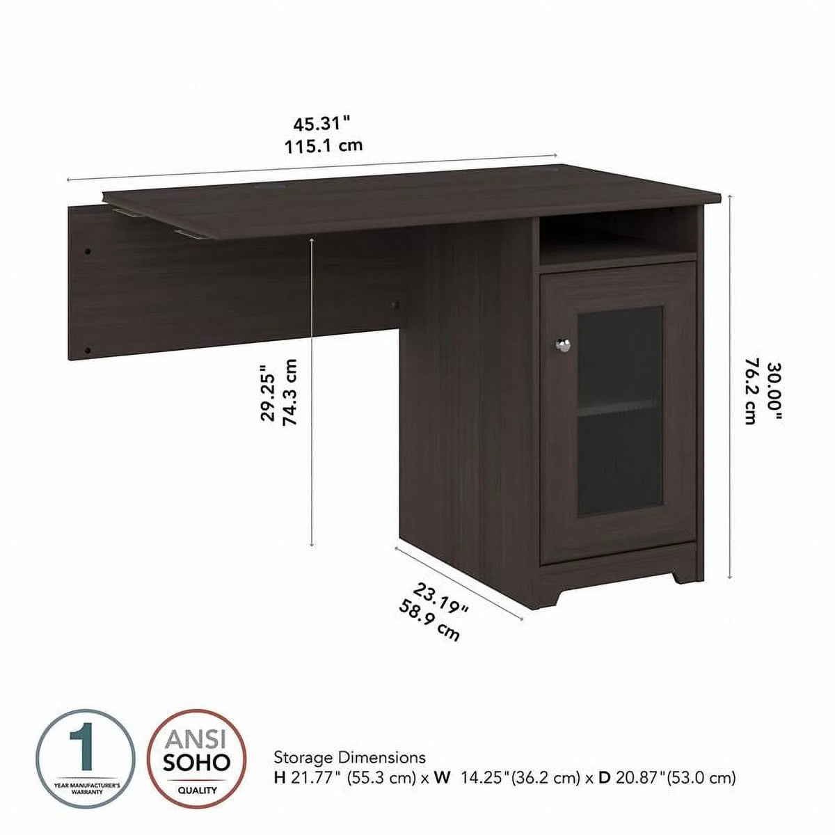 Heather Gray Engineered Wood Desk with Storage T270880
