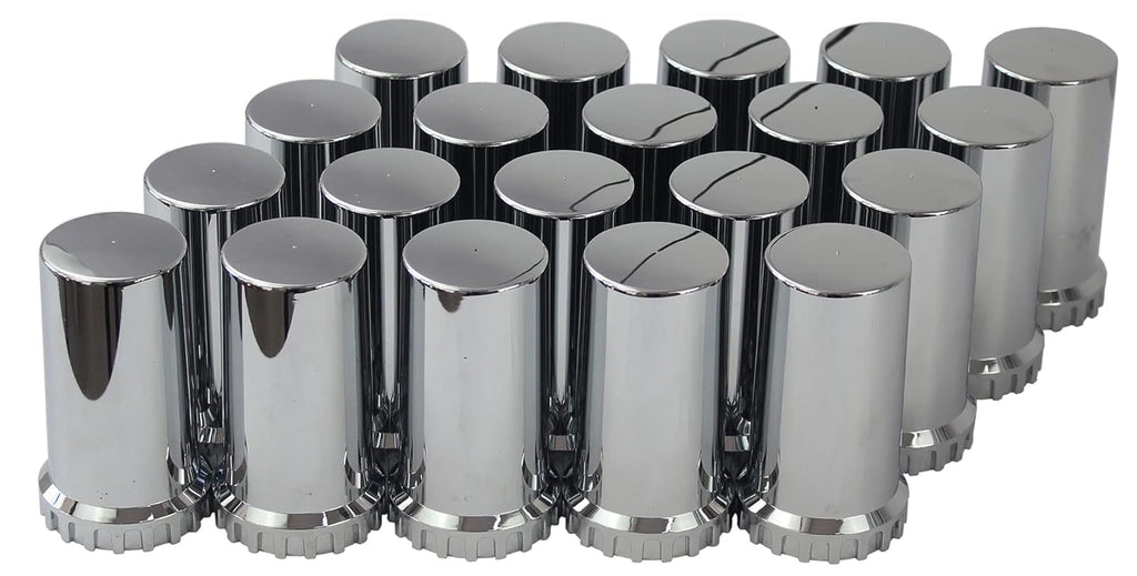 33mm Chrome ABS Plastic Cylindrical Screw on Lug Nut Covers Caps with Flange for Semi Truck (20) J327441