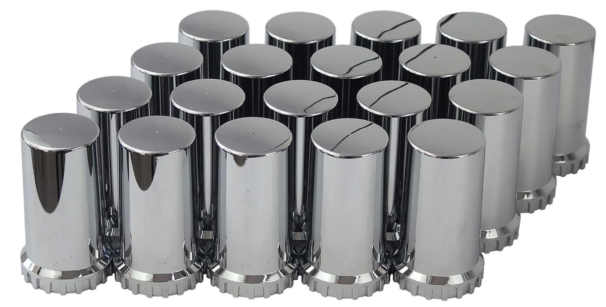 33mm Chrome ABS Plastic Cylindrical Screw on Lug Nut Covers Caps with Flange for Semi Truck (20) J327441