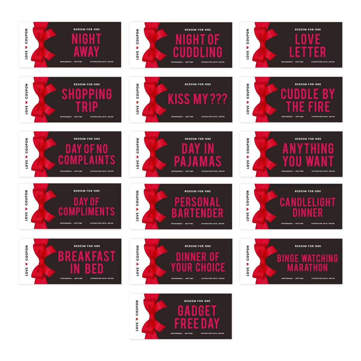16-Pk Red Bow Coupons W1959