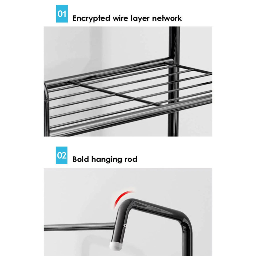 Black Hall Tree with Shoe Storage and 8 Hooks E39803
