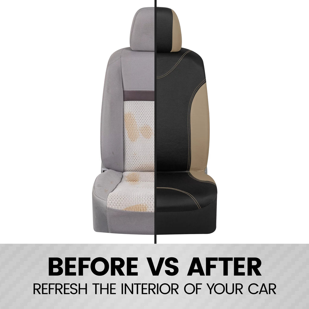 Beige Two-Tone Full Set Car Seat Covers O184818