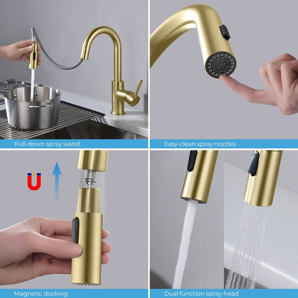 Nickel Pull-Down Kitchen Faucet with Sprayer and Magnetic Docking H279478
