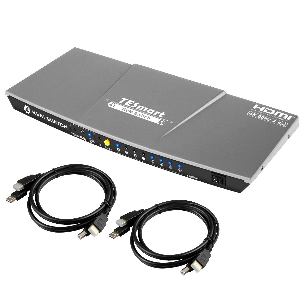 4 Port HDMI KVM Switch with Audio Output, 4K 60Hz, Includes 2 Cables M280836