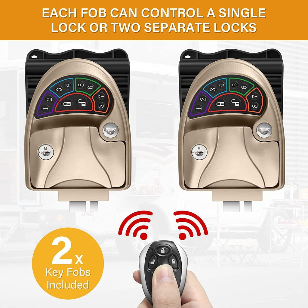 Waterproof Keyless RV Door Lock with Backlit Keypad and 2 Fobs and Key for 2.75 x 3.75 Lock Hole T756