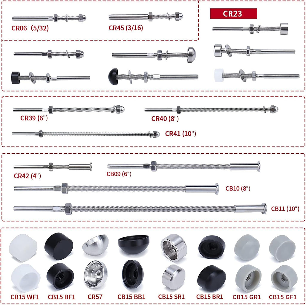 10Pack 1/8 T316 Stainless Steel Cable Railing Kit Hardware E33781