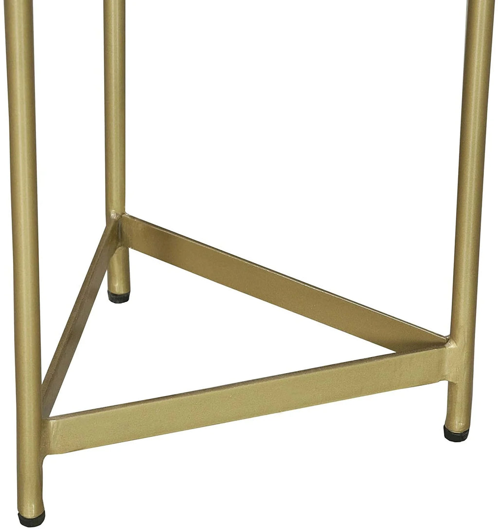 Corner Table with Round Wooden Top and Triangular Metal Base A495971