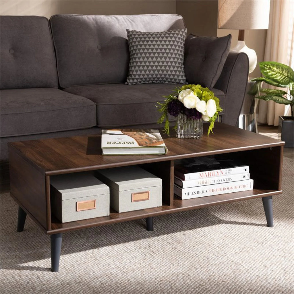 Wood Coffee Table in Brown and Dark Grey J69808