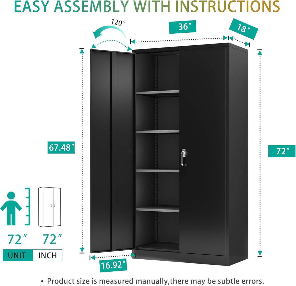 Black Lockable Metal Storage Cabinet with 4 Adjustable Shelves O1747