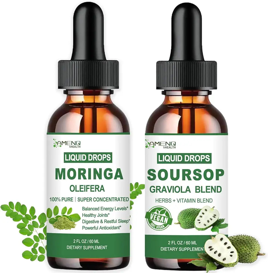 2 Pack Organic Moringa Supplement + Soursop Graviola Liquid Drops P601407