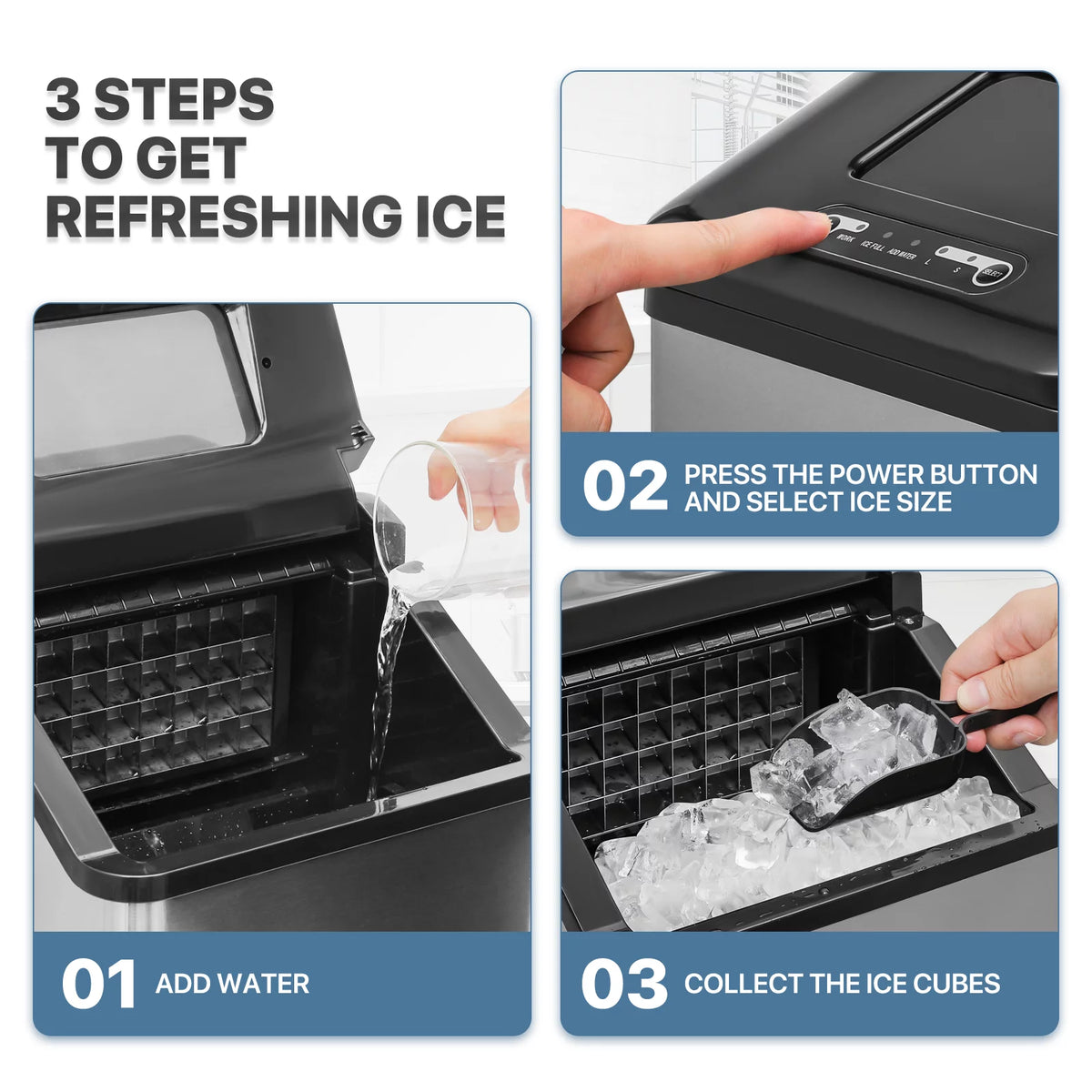 Countertop Ice Maker Machine with Basket and Scoop, Black E7350