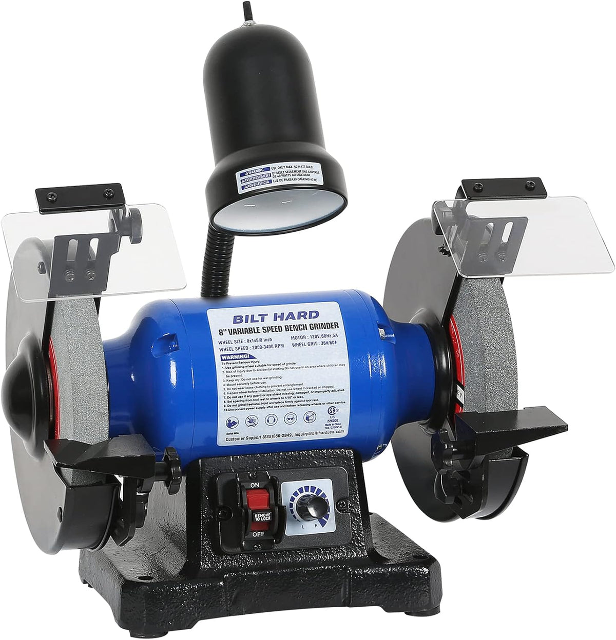 5-Amp 8-inch Bench Grinder with Work Light L50278