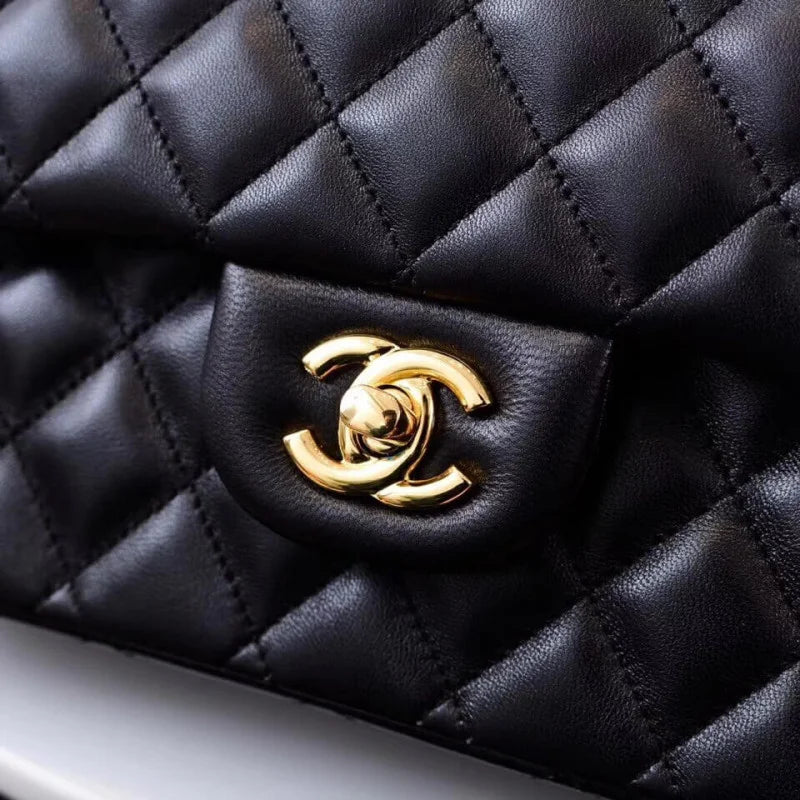 Black Medium Lambskin Leather Flap Bag A78672