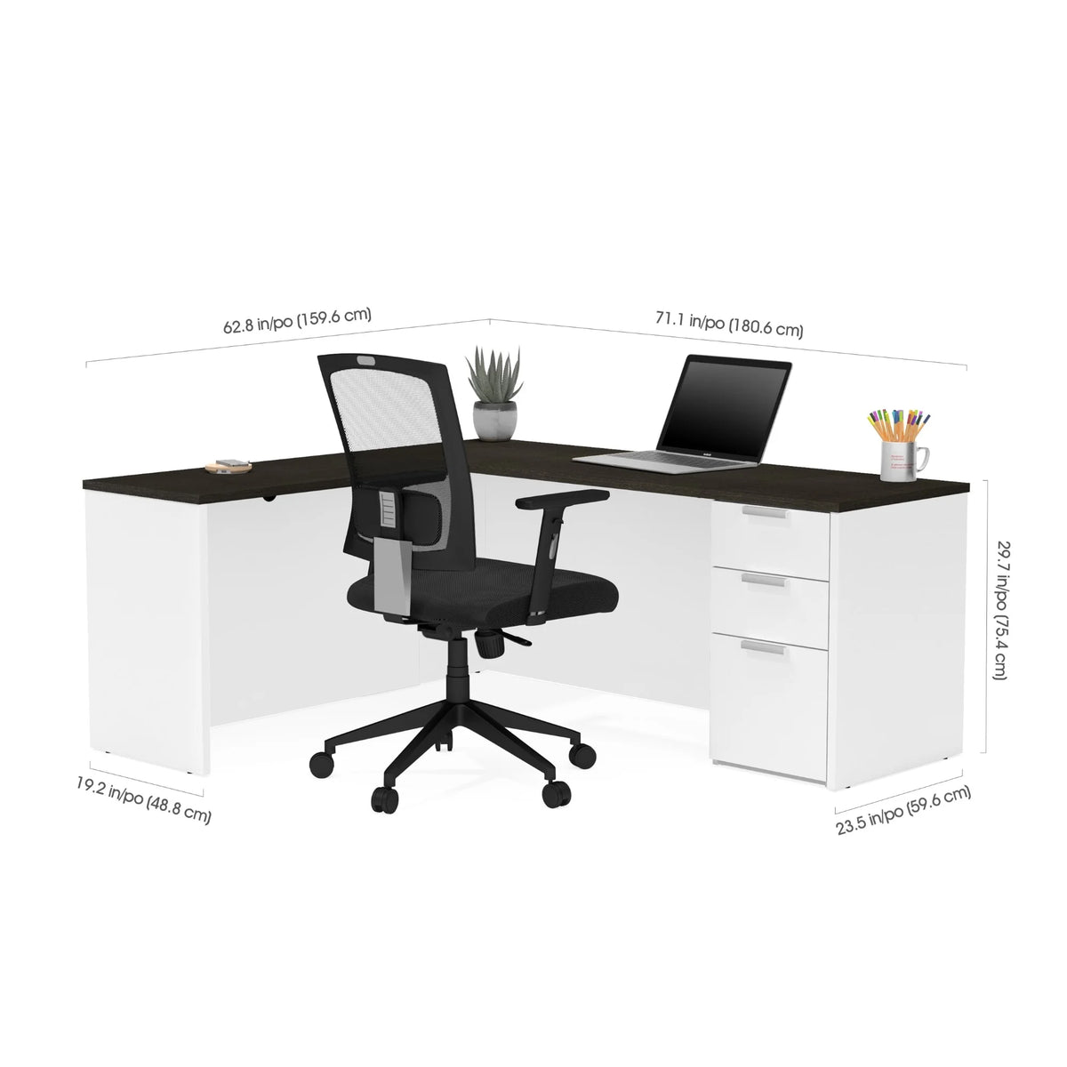 White and Deep Gray L Desk T216