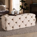 Beige Velvet Button Tufted Bench Ottoman R983