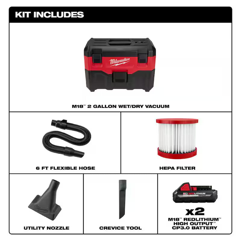 18-Volt 2 Gal. Cordless Wet/Dry Vacuum with 3.0 Ah Batteries P797
