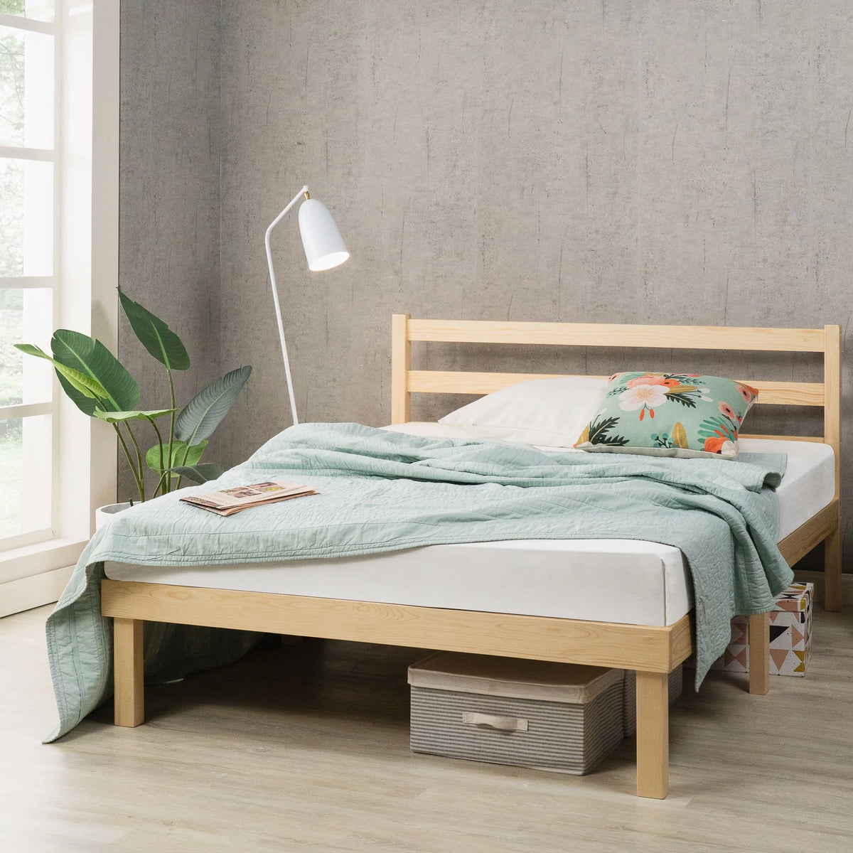 King Wood Platform Bed Frame with Headboard J90711