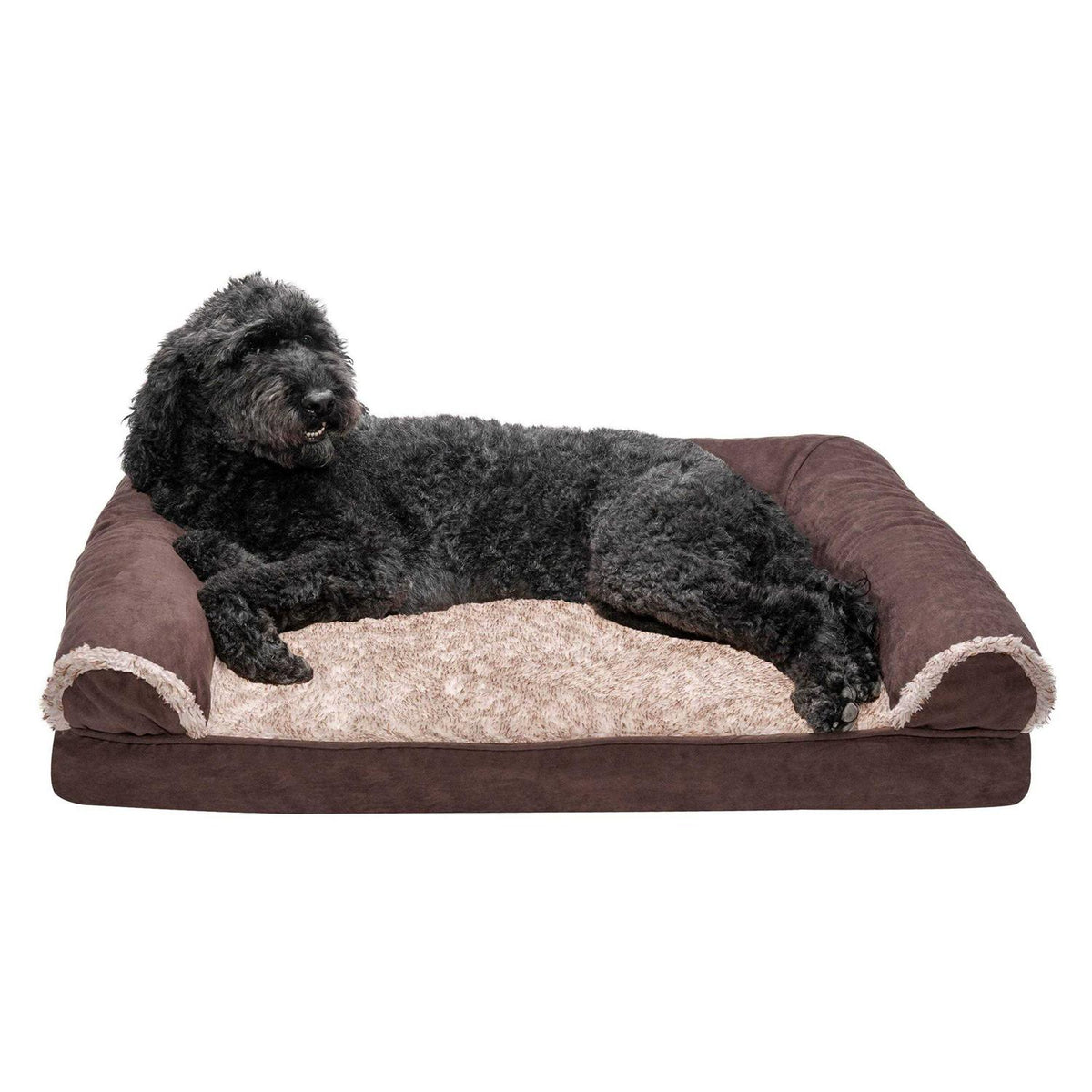Two-Tone Faux Fur Suede Orthopedic Sofa Dog Bed L406