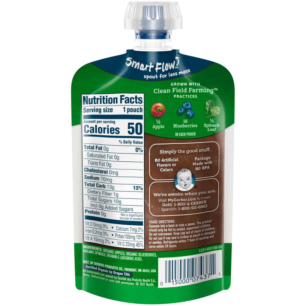 Organic Apple Blueberry Spinach Baby Food 3.5 oz Pouches 12 Pack I840813