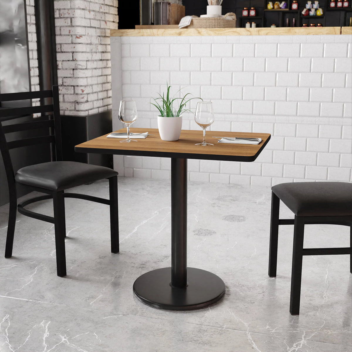 24'' x 30'' Rectangular Walnut Laminate Table Top with 18'' Round Table Height Base T298