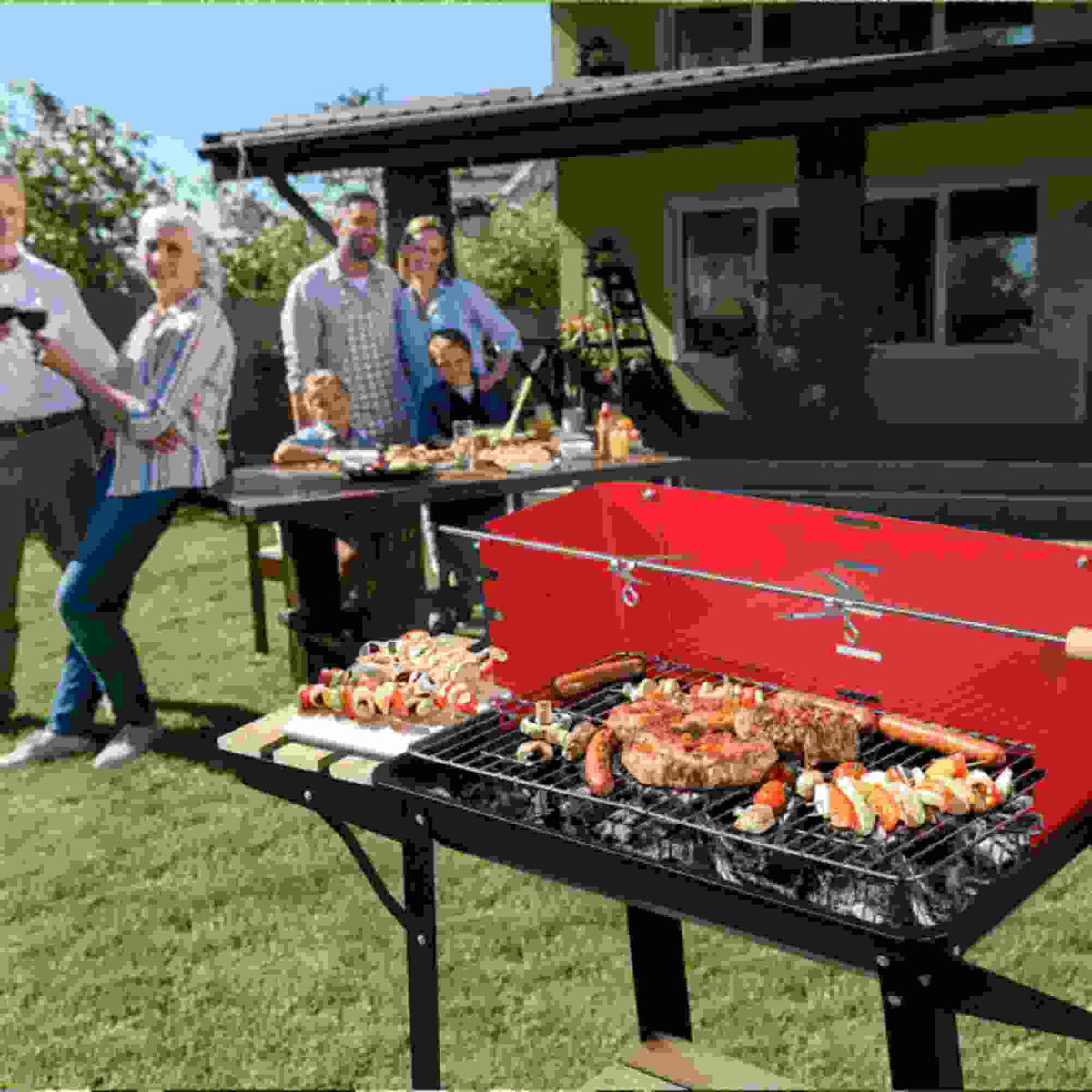 Black Red Enamel Charcoal Oven U839