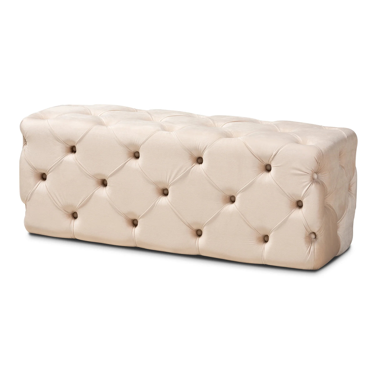 Beige Velvet Button Tufted Bench Ottoman R983