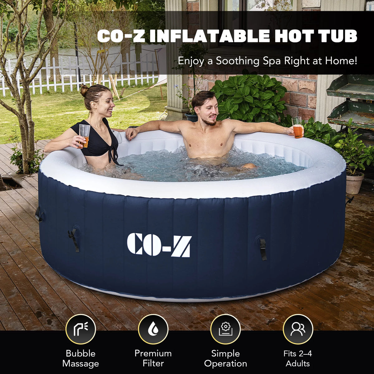 PVC Portable Inflatable Hot Tub with 120 Jets Blue A83770