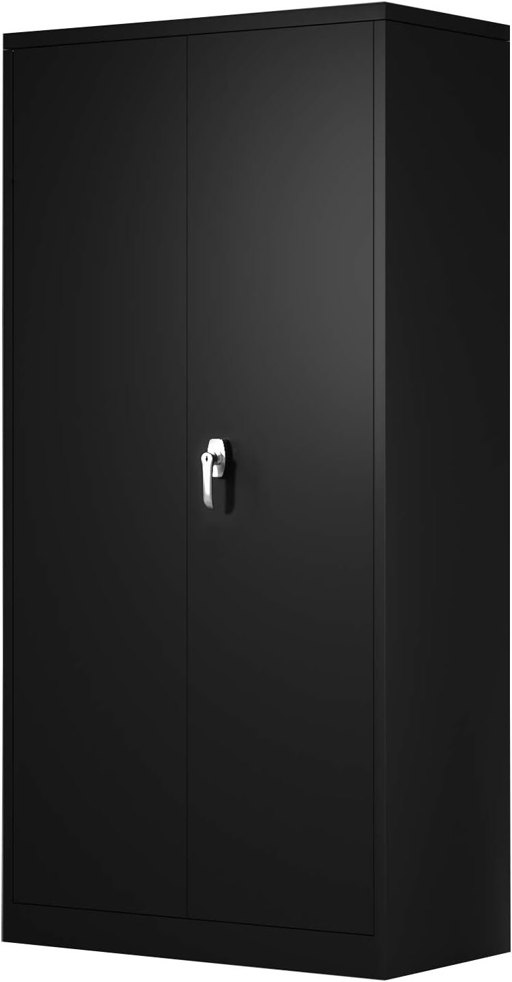 Black Lockable Metal Storage Cabinet with 4 Adjustable Shelves O1747