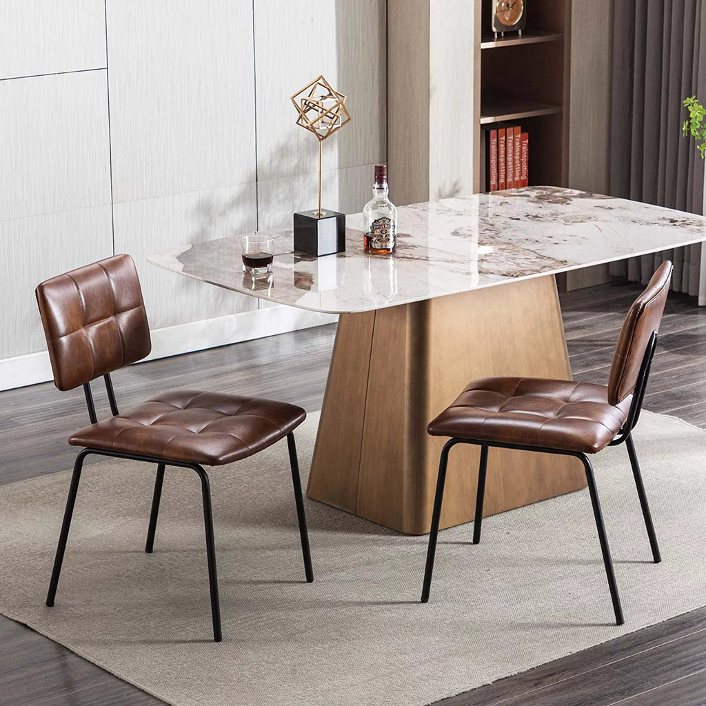 Faux Leather Upholstered Dining Chairs Set of 2 with Metal Legs B32367