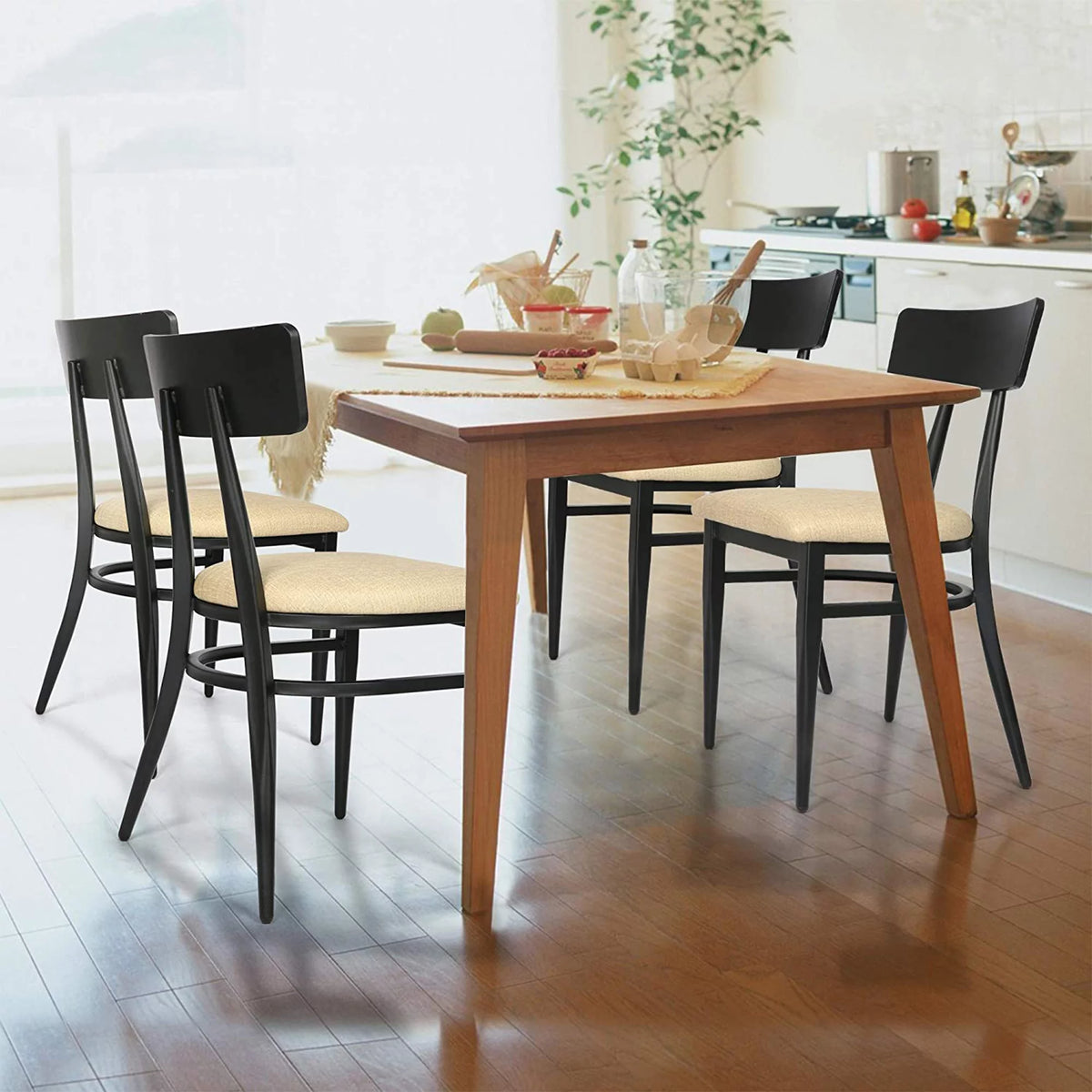 Mid-Century Dining Chairs Set of 2 PU Leather Cushion Iron Frame H793850