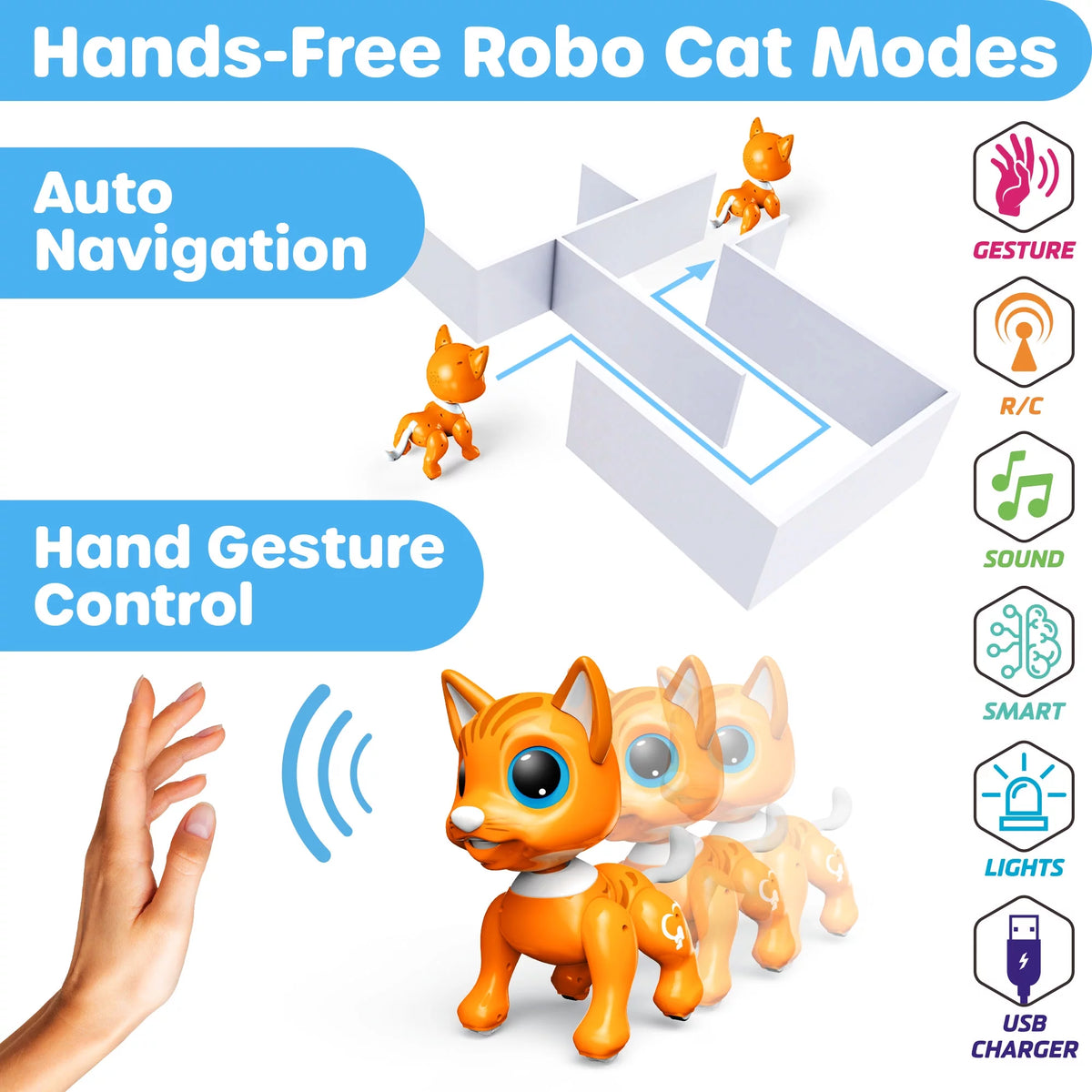 Robot Cat Toy with Hand Motion Gestures E2092