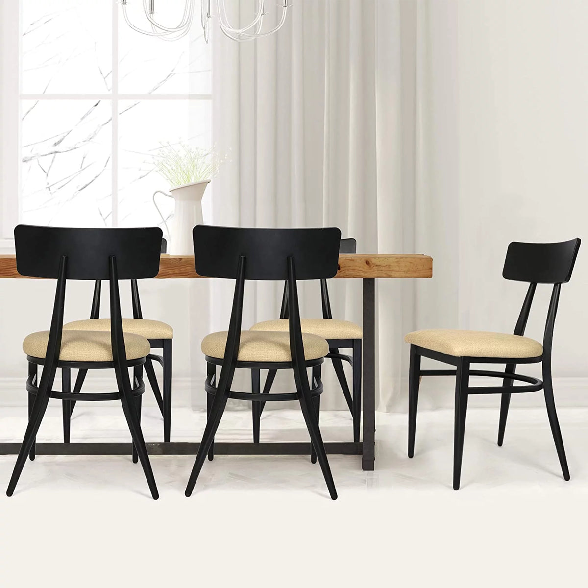 Mid-Century Dining Chairs Set of 2 PU Leather Cushion Iron Frame H793850