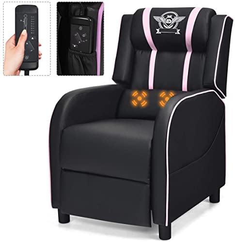 Adjustable Racing Style Massage Recliner Chair with Headrest & Lumbar Pillow C7665