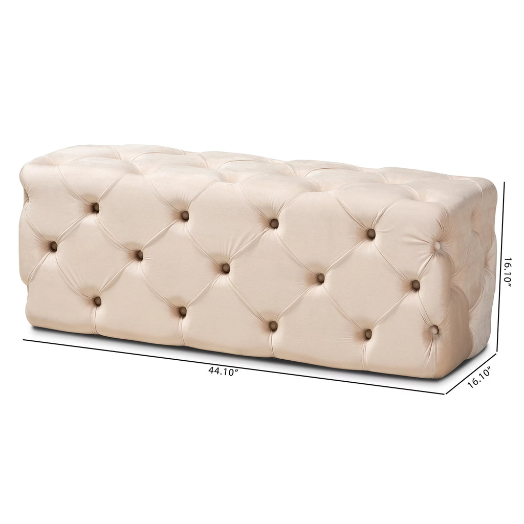 Beige Velvet Button Tufted Bench Ottoman R983